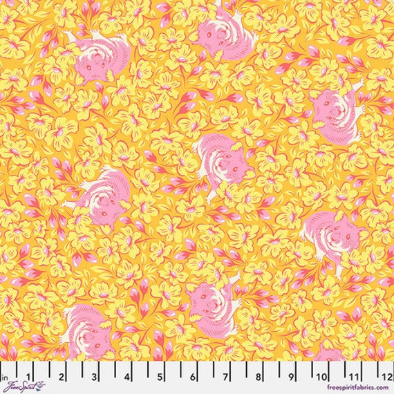 Besties, Chubby Cheeks, in Buttercup , by Tula Pink,  FreeSpirit Fabrics, sold by the 1/2 yard or the yard