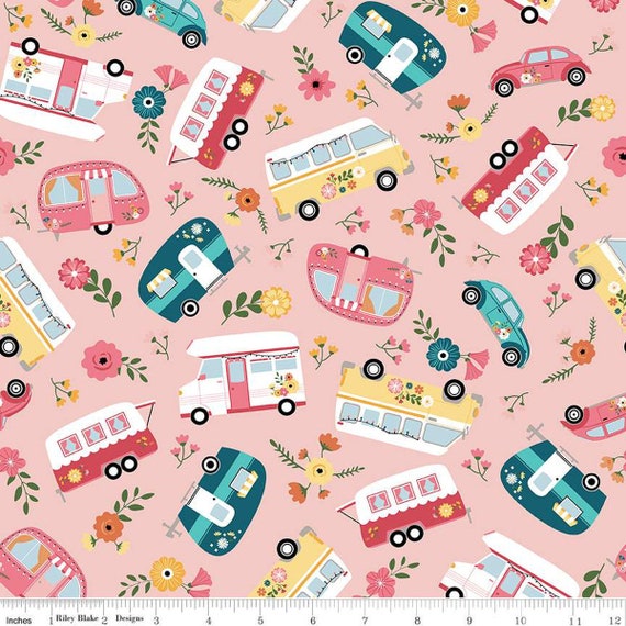 Gone Glamping, Main Print, in Pink, By Lori Whitlock, C14790-Pink, Riley Blake Designs, sold by the 1/2 yard or the yard