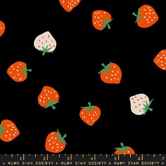 Strawberry, Strawberry Toss, in Black, by Kimberly Kight, RS3085 22, Ruby Star, Moda, sold by the 1/2 yard or the yard