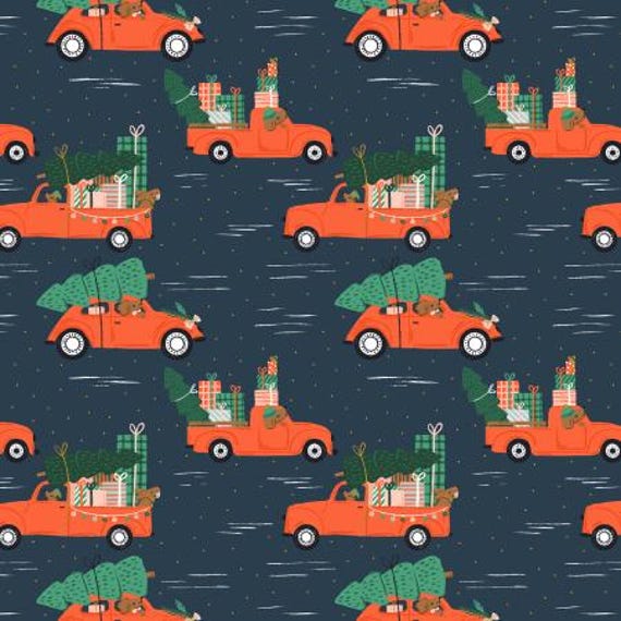 Merry Pawmas,Holiday Haulin' Hounds, in Midnight Metallic Fabric, DG200-MI1M, Cotton+Steel, sold by the yard