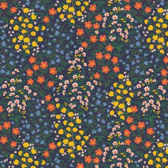 Camont - Wildwood Garden - Navy Fabric - RP705-NA1- Rifle Paper Co- Cotton And Steel- Sold by the 1/2 yard or the yard