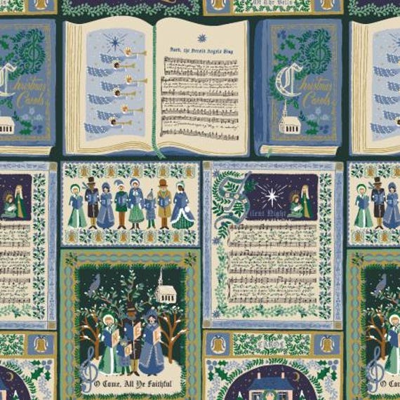Holiday Classics Christmas Carols - Navy Fabric RP624-NA1 Cotton + Steel, Sold by the yard