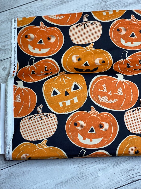 Pumpkintopia, Black, Spooktacular, by Maude Asbury, for Free Spirit, sold by the 1/2 yard or the yard