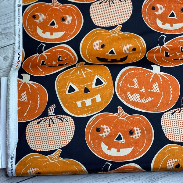 Pumpkintopia, Black, Spooktacular, by Maude Asbury, for Free Spirit, sold by the 1/2 yard or the yard