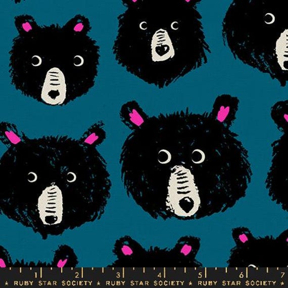 Teddy And The Bears, CANVAS, in Thunder, By Sarah Watts, Ruby Star Society, sold by the 1/2 yard or the yard