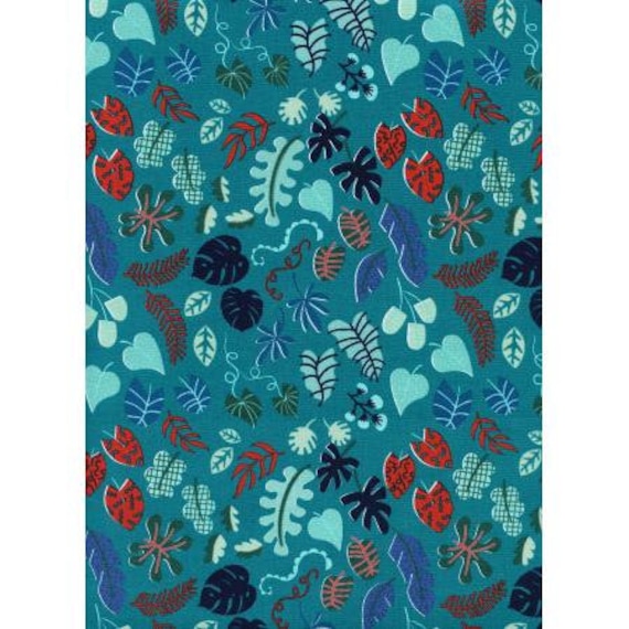 R1955-002 Lagoon - Leafy Wonder - Teal Fabric- Cotton and Steel/RJR- Sold by the half-yard cut continuous