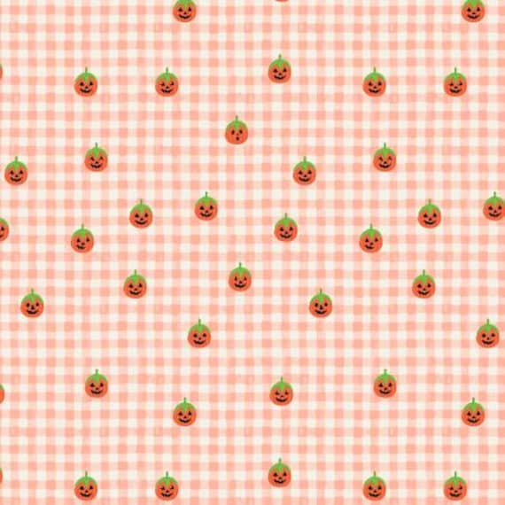 Halloween - Pumpkin Gingham Blush Fabric Cotton and Steel Sold by the yard