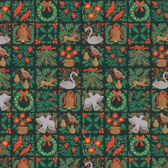 Holiday Classics III, RP616-EV2,  Holiday Tapestry, in Evergreen Fabric, Rifle Paper Co., Cotton + Steel, Sold by the 1/2 yard or the yard