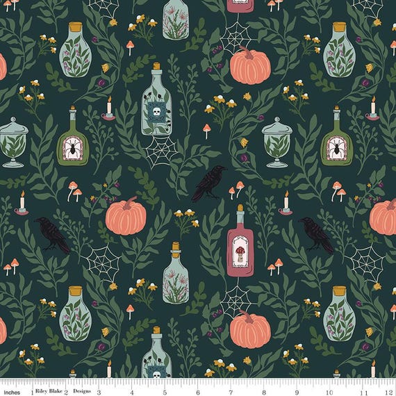 The Apothecary, Main, in deep teal, C17550-teal, By Amber Elliot, Riley Blake Designs, sold by the yard