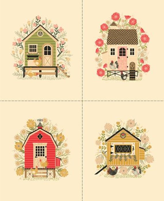 The Henhouse, by Gingiber, The Henhouse Panel 36" x 44", in Cloud White, 48439 11, Moda