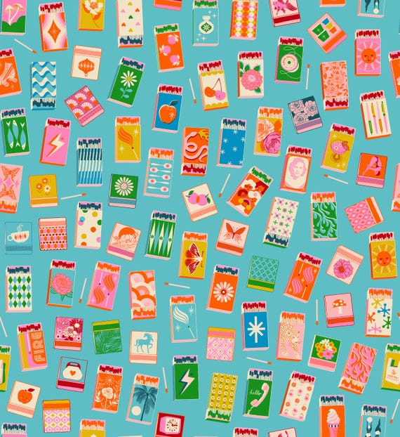 Trinketry, Match books, in Turquoise, RS0109 18, By Melody Miller, Ruby Star, sold by the yard