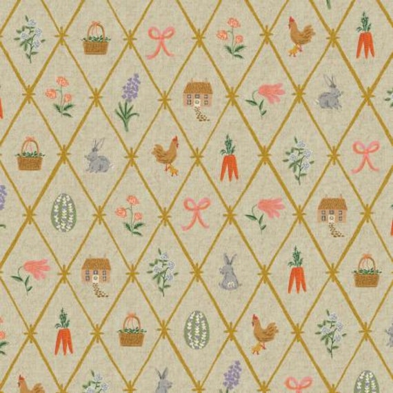 Easter - Easter Lattice - Mint Canvas Metallic Fabric- RP1501-MI1CM , Rifle Paper Co, Cotton + Steel, sold by the 1/2 yard or the yard