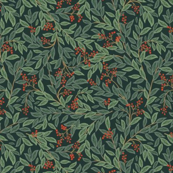Holiday Classics III, RP619-EV1,  Willowberry, Evergreen Fabric, Rifle Paper Co. Cotton + Steel, Sold by the 1/2 yard or the yard