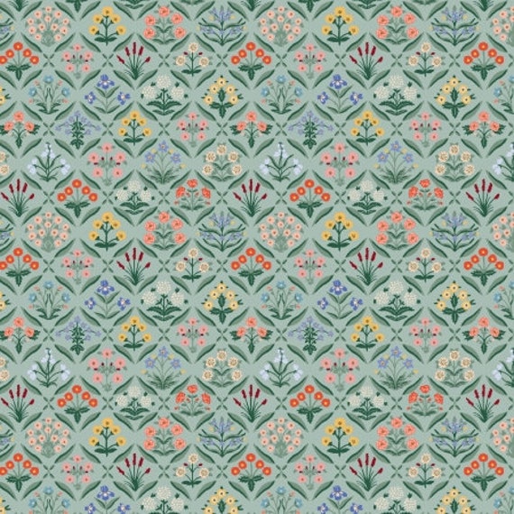 Vintage Garden, Estee, Mint Fabric, RP1004-MI1, By Riffle Paper Co, Cotton & Steel, sold by the 1/2 yard or the yard
