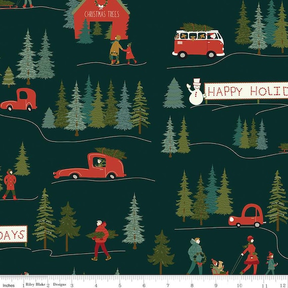 Christmas Is in Town Main Forest, By Sandy Gervais, Riley Blake Designs, sold by the 1/2 yard or the yard