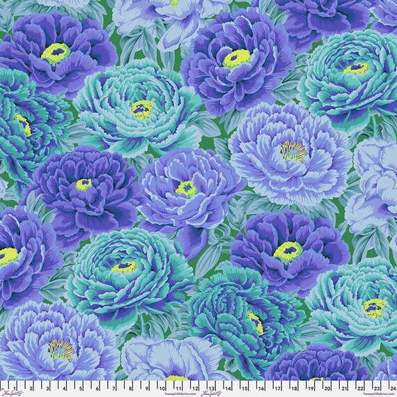 Tibetan Peony, Blue,  August 2025 Collection, by Brandon Mably, Kaffe Fassett Collective, PWPJ136.BLUE, FreeSpirit Fabrics, sold by the yard