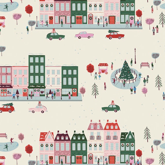 Joyful Boulevard Day, From Christmas in the City, By Art Gallery Fabrics, Sold by the 1/2 yard or the yard