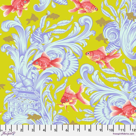 Besties, Treading Water, in Clover- Metallic , by Tula Pink, for FreeSpirit Fabrics, sold by the 1/2 yard or the yard