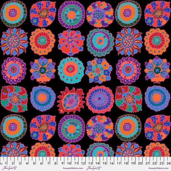 Carpet Cookies, in Black, Kaffe Fassett Collective, Feb 2023, FreeSpirit Fabrics, sold by the 1/2 yard or the yard