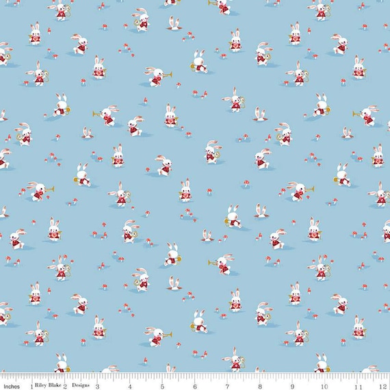 Down the Rabbit Hole, Rabbit Chase in Sky, C12944-Sky, by Jill Howarth, for Riley Blake Design, sold by the 1/2 yard or the yard