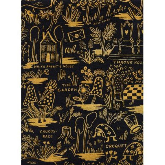 Wonderland - Magic Forest - Charcoal Canvas Metallic Fabric-  AB8027-032- Rifle Paper Co- Cotton and Steel- Sold by the 1/2 yard or the yard