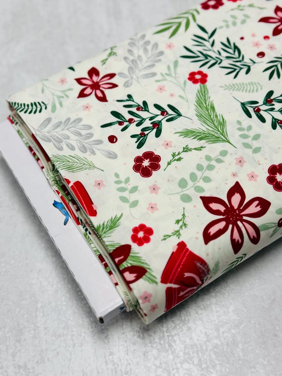 Mistletoe & Holly, Main Print, on Cloud, by Beverly McCullough for Riley Blake Designs, sold by the yard