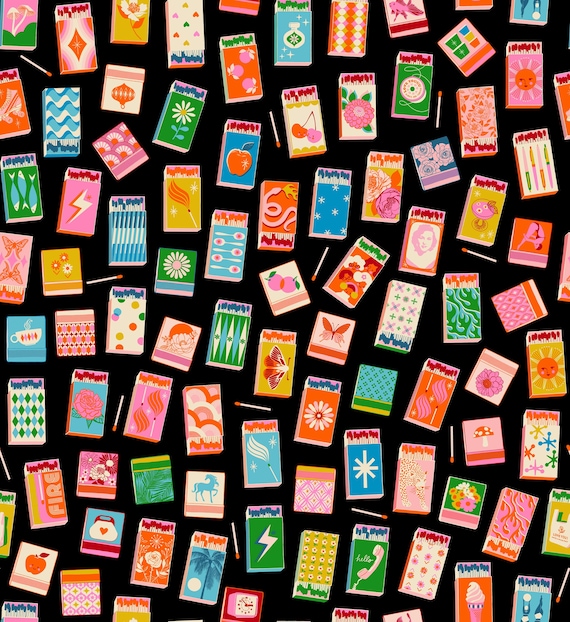 Trinketry, Match books, in Black, RS0109 21, By Melody Miller,Ruby Star, sold by the yard