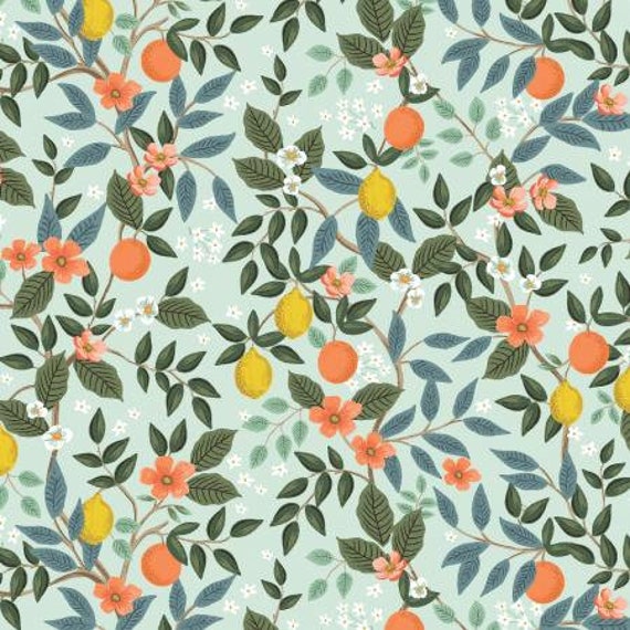 Bramble, Citrus Grove, Mint Fabric, By Rifle Paper Co, RP900-MI1, Cotton + Steel, RJR, sold by the 1/2 yard or the yard