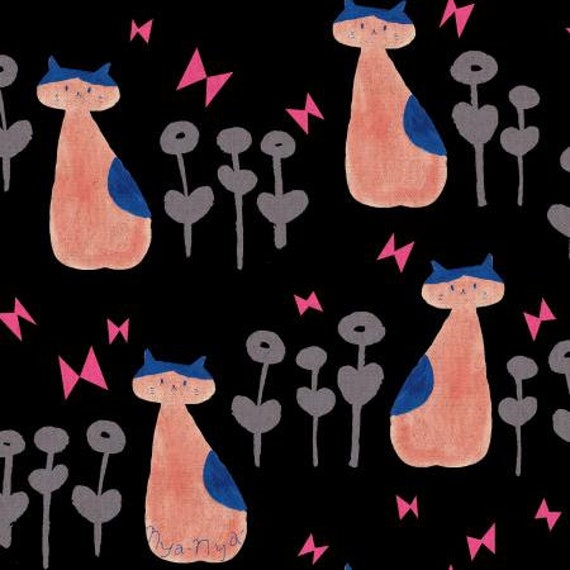 Once Upon A Time, NyaNya in Jet,  OE100-BL5C, Cotton + Steel, Linen CANVAS, sold by the 1/2 yard