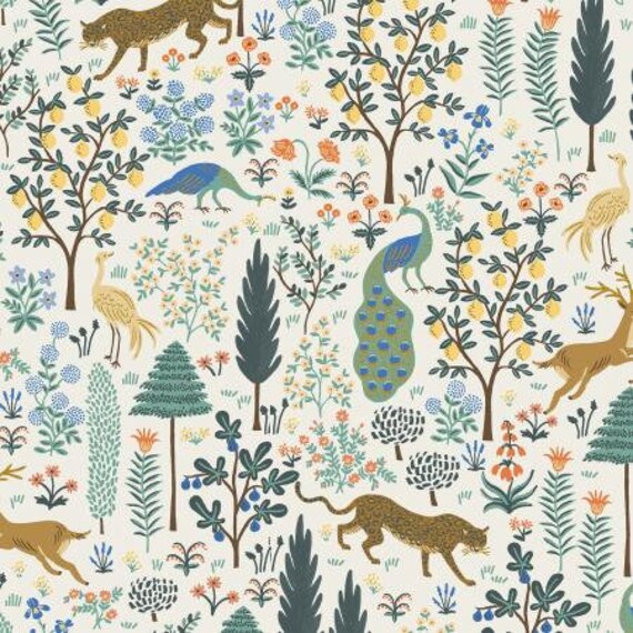 Camont - Menagerie - Cream Metallic Fabric- RP700-CR2M- Rifle Paper Co- Cotton and Steel- Sold by the 1/2 yard or the yard