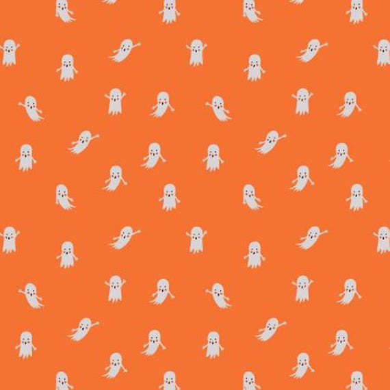 Halloween,  Ghosts, Orange Fabric, RP1303-OR2, Rifle Paper Co, Cotton+Steel, sold by the 1/2 yard or the yard
