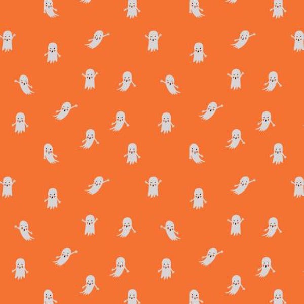 Halloween,  Ghosts, Orange Fabric, RP1303-OR2, Rifle Paper Co, Cotton+Steel, sold by the 1/2 yard or the yard