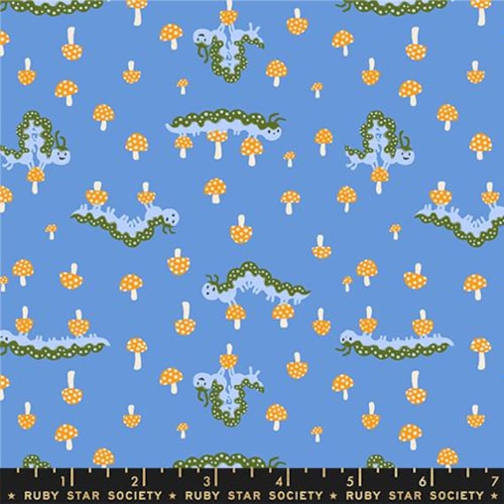 Hello Alice,Caterpillar, in Lindley Blue, RS2127 12, Ruby Star, sold by the yard