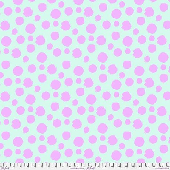 Tabby Road Déjà Vu, Fur Ball, in Technomint, by Tula Pink, for FreeSpirit Fabrics, sold by the 1/2 yard or the yard