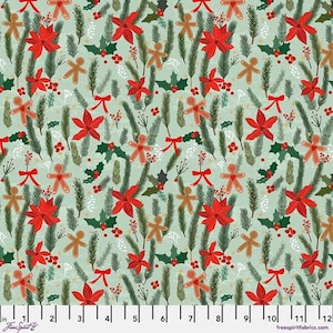 Christmas Spirit, Ginger Heart, in Sage, By Mia Charro, FreeSpirit, sold by the 1/2 yard or the yard