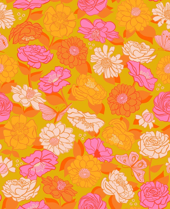 Flowerland, Flowers, Goldenrod, RS0067 14, By Melody Miller, Ruby Star, Moda, sold by the 1/2 yard or the yard