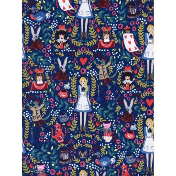 Wonderland - Navy Metallic Fabric-AB8013-001- Quilting Cotton- Rifle Paper Co- Cotton+Steel/ RJR sold by the 1/2 yard or the yard