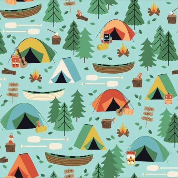 RJ1600-SK1 Camping Crew - Campground - Sky Fabric, by RJR/Cotton and Steel, sold by the 1/2 yard or the yard