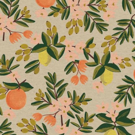 Primavera - Citrus Floral Sand Natural CANVAS - Rifle Paper Co - sold by the 1/2 yard or the yard