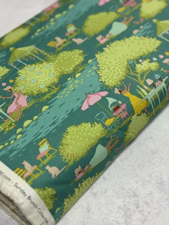 Sunday Brunch, Sunday Brunch Teal, Tilda Fabrics, by Tone Finnanger, sold by the yard