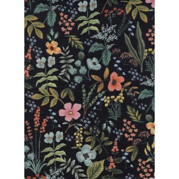 Cotton + Steel - Rifle Paper Co. - Amalfi Collection - CANVAS Herb Garden in Midnight, sold by the 1/2 yard or the yard