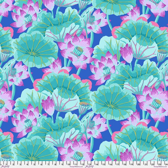 Lake Blossoms, Turquoise,  August 2025 Collection,Brandon Mably, Kaffe Fassett Collective, PWGP093, FreeSpirit Fabrics, sold by the yard