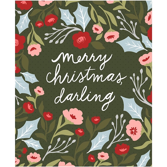 Merry Christmas Darling Panel, 72" by 58", Berry and Pine, by Lella Boutique, Moda Fabrics