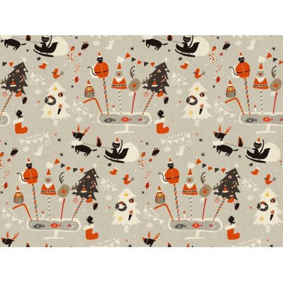 Waku Waku Christmas - Holiday Party - Gray Unbleached Fabric-NM200-GY3U- Cotton And Steel/RJR- sold by the 1/2 yard or the yard