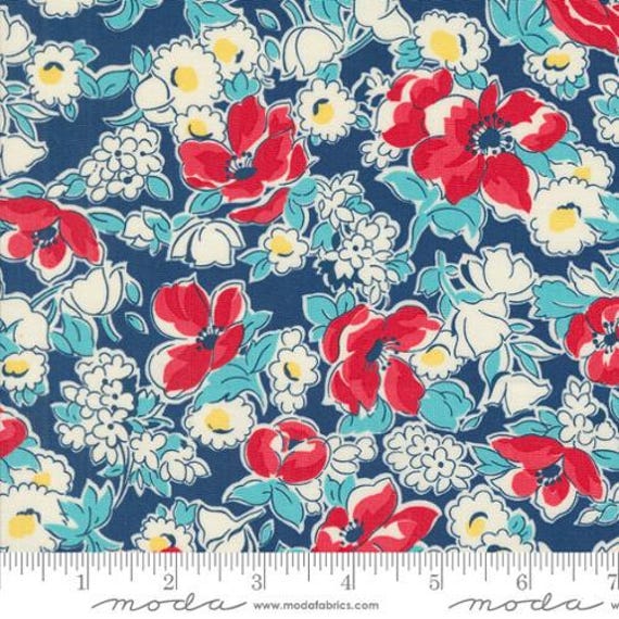 Time And Again, Cheerful Florals Feedsack, in Indigo, by  Linzee McCray, 23361 15, Moda, sold by the yard