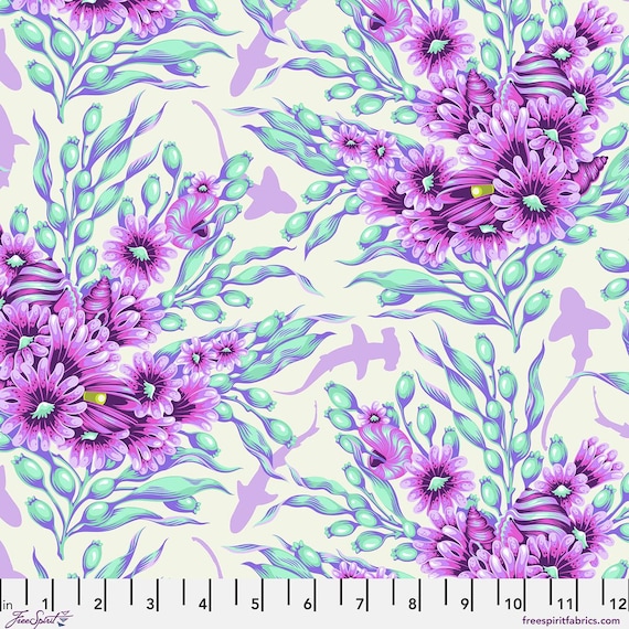 Floral Reef, Shadow Sharks, in Ultraviolet, By Tula Pink, PWTP267.Ultraviolet, FreeSpirit Fabrics, sold by the yard