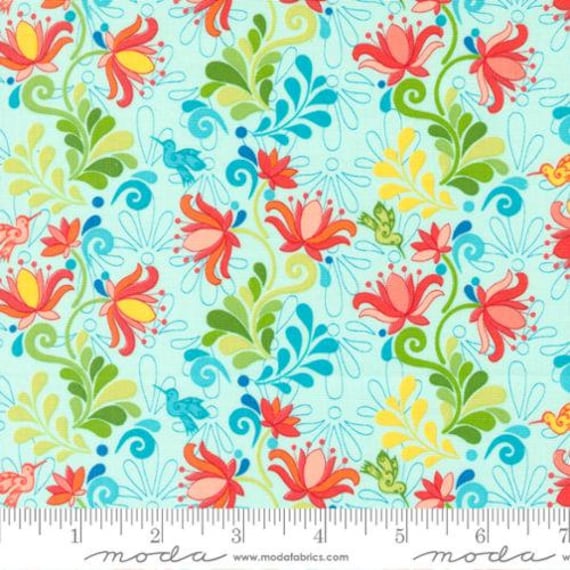 Yucca Florals, Land Enchantment, Green Aqua, 45031 23, By Sariditty, Moda, Sold by the 1/2 yard or the yard