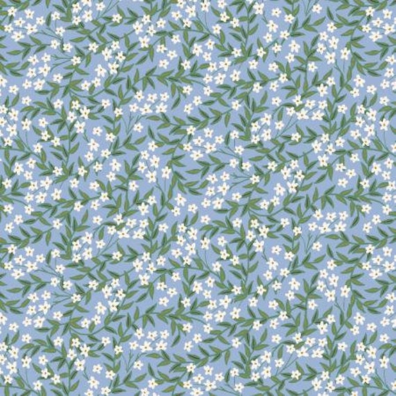 Bramble, Daphne, Blue Metallic Fabric, RP907-BL3M, Rifle Paper Co, Cotton + Steel, RJR, Sold by the 1/2 yard or the yard