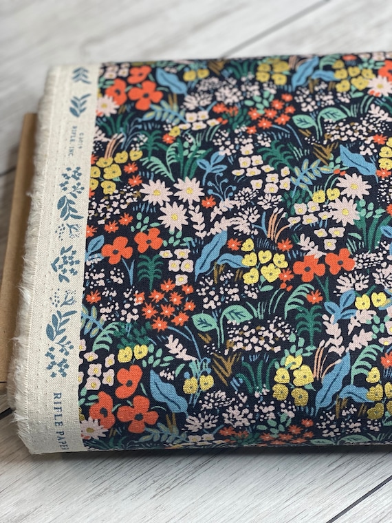 Meadow, Black Multi Canvas Metallic Fabric, Bon Voyage, RP204-BM9UC, Rifle Paper Co,Cotton + Steel, sold by the 1/2 yard or the yard