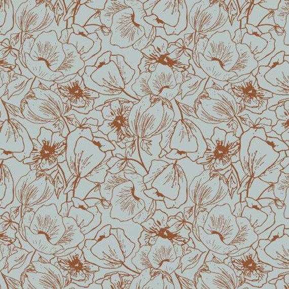 Wallflower - Anemones - Powder Blue Fabric-HJ302-PB2 , Cotton + Steel, RJR, Sold by the 1/2 yard or the yard